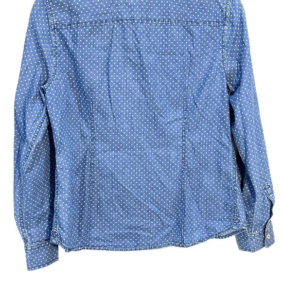 TALBOTS Women Blue Polka Dot 100% Cotton Denim Button-Up L/S Shirt Petites Sz 8P - Picture 9 of 10